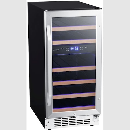 15 Inch Wide 26 Bottle BuiltIn Dual Zone Wine Cooler With Reversible Door And LED Lighting